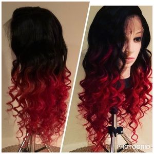 Full lace human hair ombré red wig